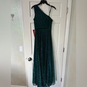 Betsy & Adam Emerald One-Shoulder Dress